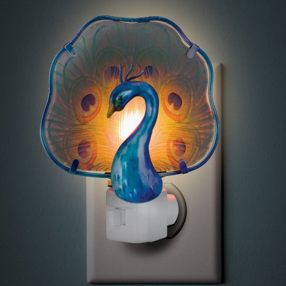 Colorful Glass PEACOCK Night Lamp - Picture 1 of 4
